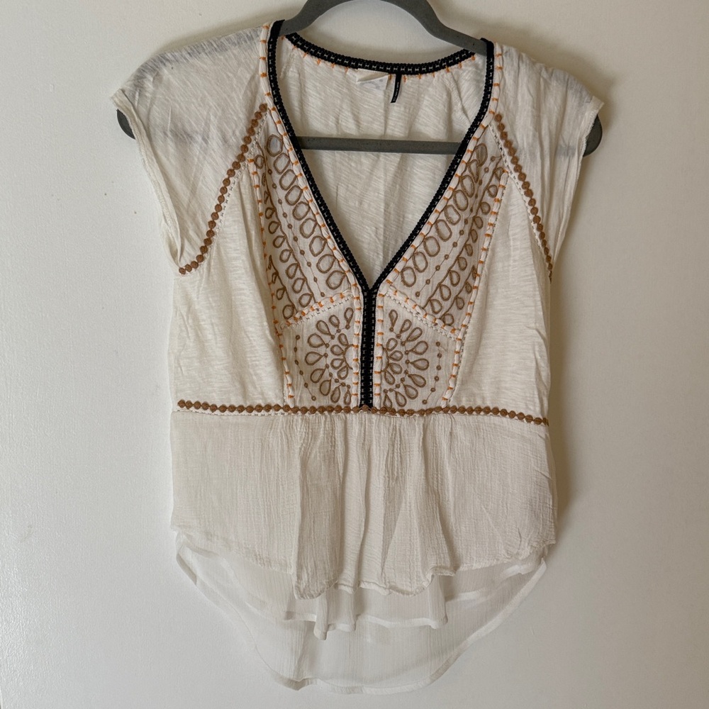 Embroidered White and Brown Women's Top